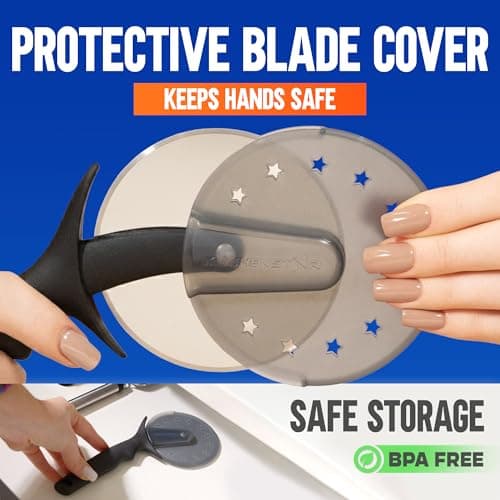 KitchenStar Pizza Cutter Wheel - 304 Stainless Steel Slicer Knife with Super Sharp Blade, Anti-Wobble Axle Mechanism, Ergonomic Non-Slip Handle & Protective Cover, Dishwasher Safe 6