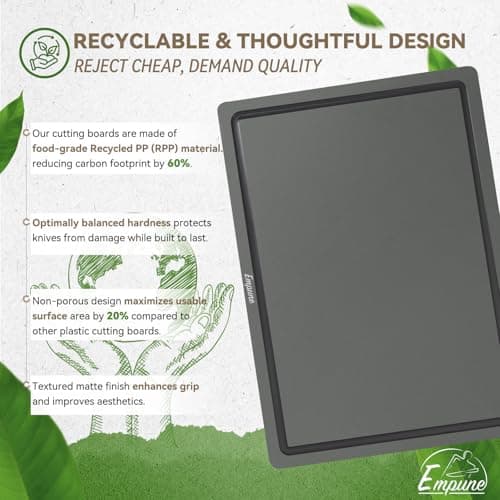 Empune Plastic Cutting Board Set, Recycled Plastic Cutting Boards for Kitchen (Set of 3), Dishwasher Safe Large Chopping Board with Holder, Non-slip Feet and Juice Grooves, Nonporous, Grey 6