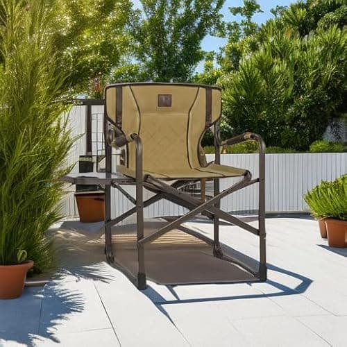 TR Oversized Folding Directors Chairs with Side Table, Portable Heavy Duty Camping Chair for Adults Support 350-lb for Outdoor Picnic Lawn Hunting (Brown) 6