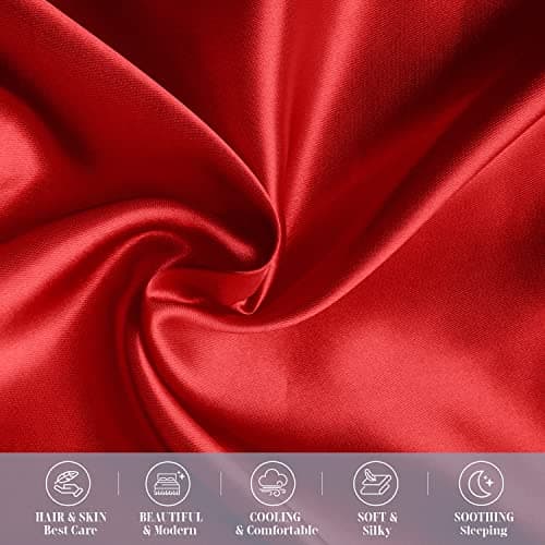 Elegant Comfort 2-Pack Cooling Viscose Satin Pillowcase Set with Hidden Zipper Closure, Silky Smooth for Best Hair and Skin Care-Beautiful Gift Box-2-Piece Satin Pillowcase Set, King, Red 7