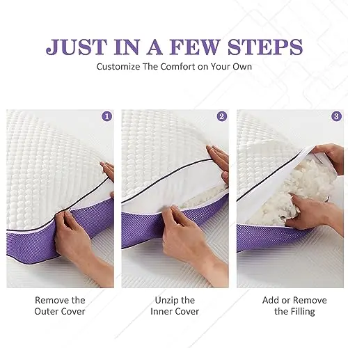 HOMELAB Adjustable Shredded Memory Foam Pillow Queen Size, Cooling Bed Pillow for Sleeping with Removable Cover, Medium Pillow for Side Stomach & Back Sleepers, 1 Pack 20"x28" 5