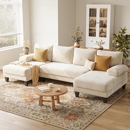 TROMIRY U-Shaped Sectional Couches for Living Room | Chenille Sofa with Double Chaise |112 Inch Beige Sectionals Couch for Apartment