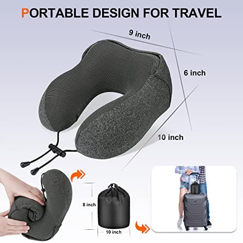 Cirorld Neck Pillow for Travel, Memory Foam Travel Pillow with Hood, Adult Airplane Pillow for Head Rest Neck Support, Portable Pillow for Office Cars Trains Long Flights Sleeping (Deep Grey) 6