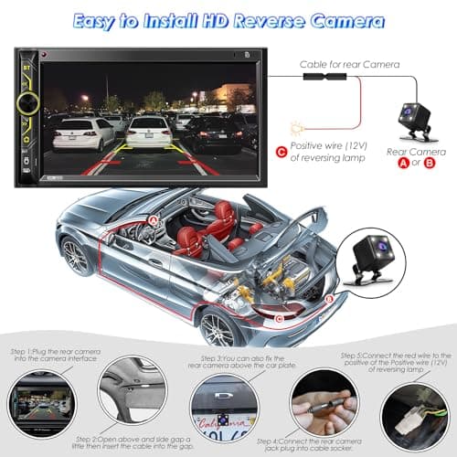 Double Din CarPlay Multimedia System: 7 Inch Touchscreen Car Stereo Receiver – Bluetooth Android Auto Car Radio with Backup Camera Mirror Link AM FM USB SD AUX Subwoofer Steering Wheel Control 5