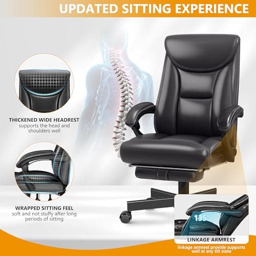 BestEra Ergonomic Office Chair, Big and Tall Executive Home Office Desk Chair, Shiny Leather Swivel Computer Chair with High Back, Wheels, Lumbar Support, Footrest（Glossy Black） 5