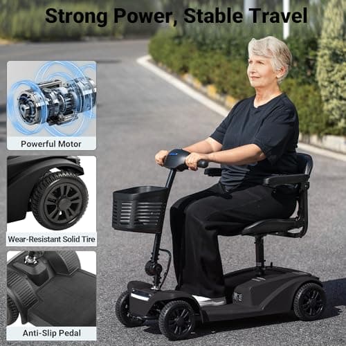 WayCare 15-25 Miles Long Range Mobility Scooter,Weight Capacity 300 LBS+ Powered Mobility Scooters for Seniors, Compact Duty Mobile for Travel with LED Headlight and Detachable Basket(Black) 6