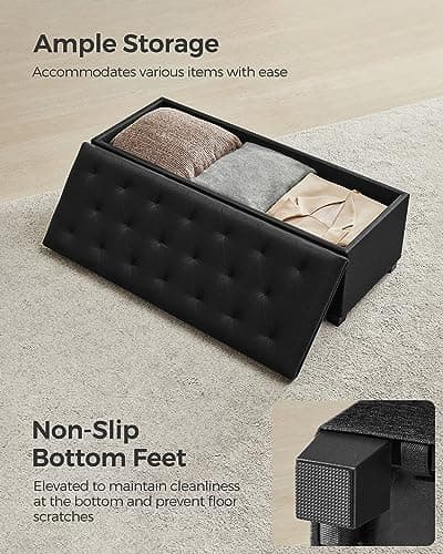 SONGMICS Storage Ottoman Bench, Foot Rest with Legs, 15.7 x 43.3 x 15.7 Inches, End of Bed Bench, Storage Chest, Load up to 660 lb, for Living Room, Bedroom, Entryway, Ink Black ULSF088B01 8
