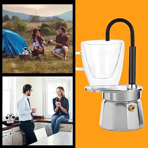MVPLUE-Mini Express Swiss Single Tube Moka Pot Aluminum Silver，Moka Set includes One Double Wall 3oz Cup,Enjoy delicious coffee in no time 7