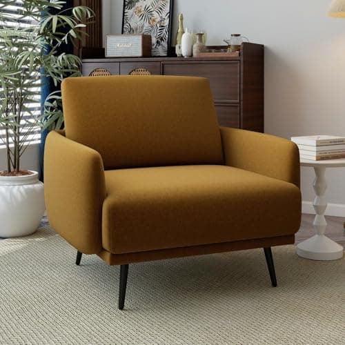 Kenmelata Oversized Accent Chair for Living Room Cozy Reading Chairs Mid-Century Modern Accent Chairs Armchair with Metal Legs Single Sofa Chair for Home Office (1-PCS, Velvet Fabric- Light Brown)