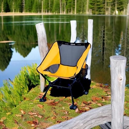iClimb Ultralight Compact Camping Folding Beach Chair with Anti-Sinking Large Feet and Back Support Webbing (Yellow - Square Frame) 6