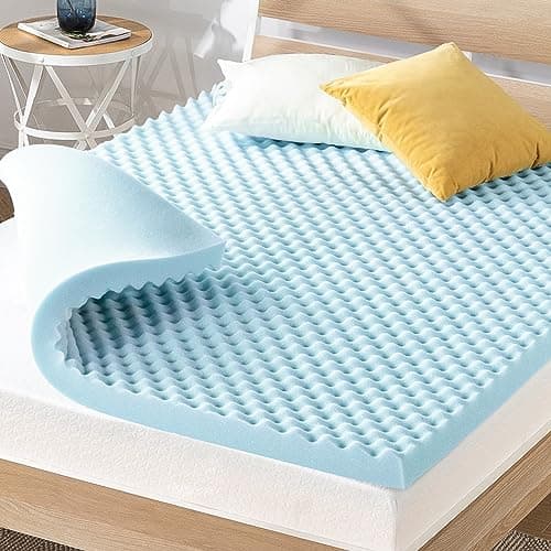 Best Price Mattress 3 Inch Egg Crate Memory Foam Mattress Topper, Cooling Gel Infusion, Queen, Dorm Essentials, Blue