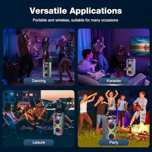 Portable Bluetooth Speaker 100W Big Powerful Wireless Boombox TWS Pairing Loud Stereo Sound Deep Bass Large Party Speakers with Subwoofer LED Lights for Outdoor Home Camping 8