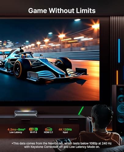 NexiGo Aurora Pro MKII, 4K Tri-Color Laser UST Projector, 30000:1 Contrast Ratio, Dynamic Iris & Laser Dimming, 0.21:1 Throw Ratio, Dolby Vision & Atmos, HDR10+, 3D, 4.2ms ~ 8ms Low Latency 8