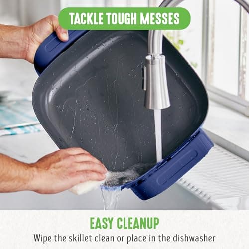 GreenLife 12" 5QT Square Electric Skillet, Glass Vented Lid, Ceramic PFAS-Free Nonstick Coated Interior, Adjustable Temperature Control, Cool Touch Handles, Quick Even Heating, Scratch Resistant, Blue 7