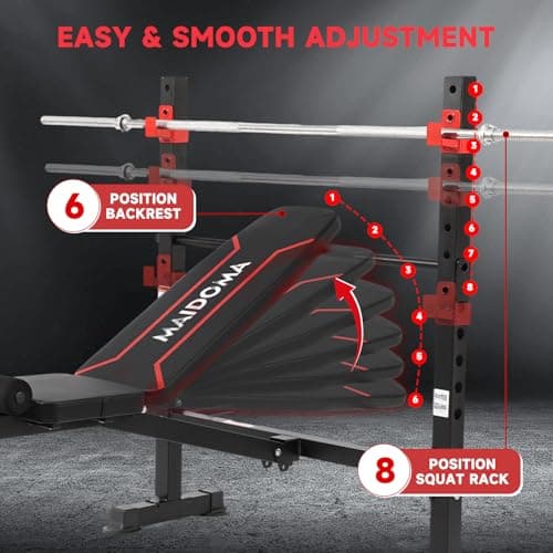 MAIDOMA Foldable 750LBS Standard Weight Bench with Leg Extension and Squat Rack, Bench Press for Full Body Workout, Adjustable Flat Incline Decline Workout Bench（US Stock） 7