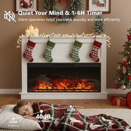 Andehomy 51" Farmhouse Electric Fireplace TV Stand with Mantel, 42" Insert Electric Fireplace Heater with Remote Control, Adjustable 3D Flame Effect, White 7