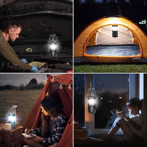 EXTRASTAR 2 Pack LED Battery Operated Lights, Portable Survival Battery Powered Lamp, Camping Lantern, Suitable for Hurricane, Emergency, Storm, Outages, Outdoor Collapsible Lanterns, Black 6