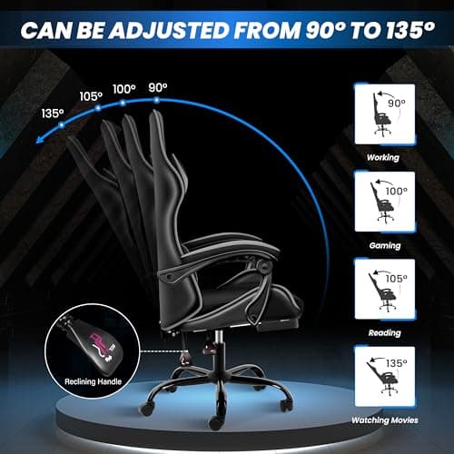 YSSOA Gaming Chair with Footrest, Big and Tall Gamer Chair, Racing Style Adjustable Swivel Office Chair, Ergonomic Video Game Chairs with Headrest and Lumbar Support 5