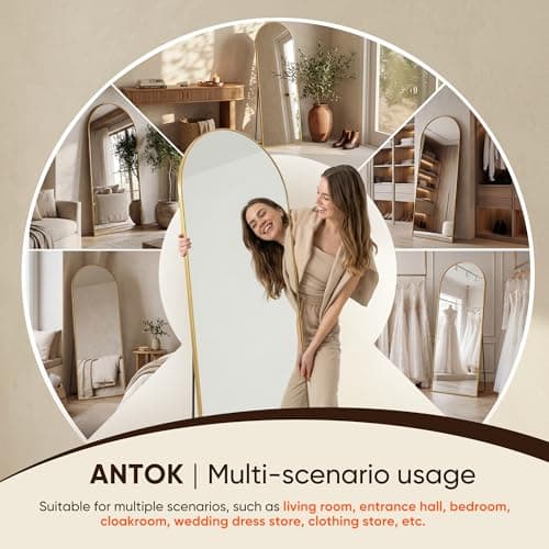 Antok 58" x19” Arched Full Length Floor Mirror, Gold Aluminum Frame, Free Standing/Wall Mount/Leaning for Bedroom, Living Room, Dressing Room 8