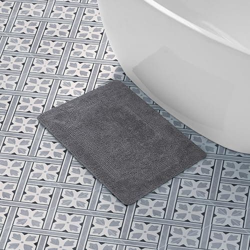 Laura Ashley - Reversible Cotton Bath Mat, Premium Bathroom Décor, Machine Washable Bathroom Rug, Highly Absorbent, 17"x24", Charcoal