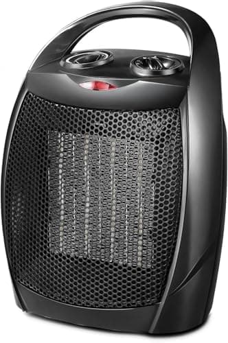 Kismile Small Electric Space Heater Ceramic Space Heater,Portable Heater Fan for Office with Adjustable Thermostat and Overheat Protection ETL Listed for Kitchen, 750W/1500W(Black)