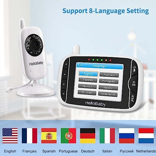 HelloBaby Video Baby Monitor with Camera and Audio, 3.2Inch LCD Display, Infrared Night Vision, Two-Way Audio and Room Temperature Monitoring,Lullaby,Sound Activated Screen 9