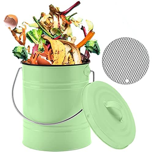 Compost Bin, LALASTAR Countertop Compost Bin with Lid, Kitchen Compost Container, Odorless Compost Bucket for Kitchen Food Waste with Carrying Handle, 1 Gallon, Green