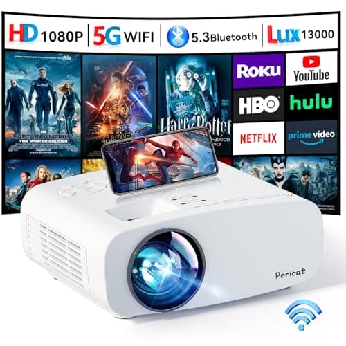 Projector with WiFi and Bluetooth, Pericat 4K Supported Native 1080P Projector, Portable Movie Outdoor Projector for Home Theater, Mini Projector Compatible with PC, HDMI, USB, TV Stick, PS5