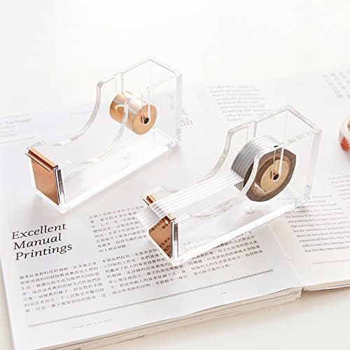 Acrylic Gold Tape Dispenser,Clear Acrylic Desk Dispenser Kit , Modern Design Office Desktop Tape Dispense 6