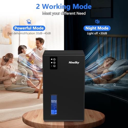 NineSky Dehumidifier,98 OZ Dehumidifiers for Home,(1100 sq.ft) Dehumidifiers for Basement Bathroom Bedroom with Auto Shut Off, Switchable 7 Colors Light(Black) 5