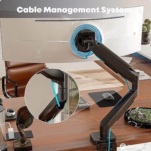 Heavy Duty Monitor-Arm for 17"-49" Ultrawide - Aluminum Full Motion Single Monitor Arm Desk Mount for Office & Gaming, Adjustable Gas Spring, Ergonomic, VESA 75/100 mm, Max Load 44lbs, Black 9