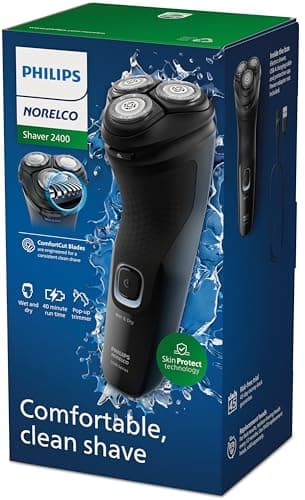 Philips Norelco Shaver 2400 Series, Wet and Dry Electric Shaver, Pop-up Trimmer, P-Cap, Deep Black, Model X3001/90 12