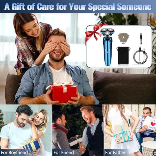 Electric Razor for Men, Men's Rotary Shavers, Waterproof,Wet and Dry Rechargeable Electric Shaver for Men's Faces with a Cordless and Floating Head, Portable Travel Razor,an Ideal Gift for Men 7