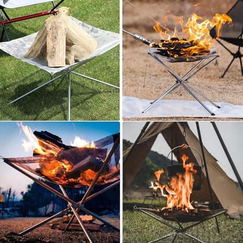 22 Inch Portable Outdoor Fire Pit with Carrying Bag,Foldable Stainless Steel Mesh Fireplace Wood Burning Collapsible Fireplace for Camping Outdoor Hiking BBQ Picnic 6