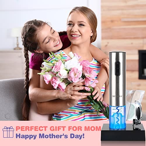 Secura Electric Wine Opener, Automatic Electric Wine Bottle Corkscrew Opener with Foil Cutter, Rechargeable (Stainless Steel) 8