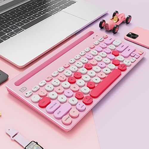 HUO JI Wireless Keyboard Multi-Device, Bluetooth and 2.4G Dual Mode for iPad, Switch to 3 Devices for Tablet, iPhone, PC, Smart TV, Cellphone, iOS Android Windows, Pink 7