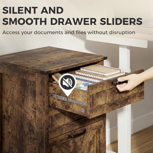 HOMCOM 3 Drawer File Cabinet with Silent Slides, Vertical Filing Cabinet for Hanging A4/Letter Size, Rustic Farmhouse Printer Stand with Storage for Home Office, Rustic Brown 7