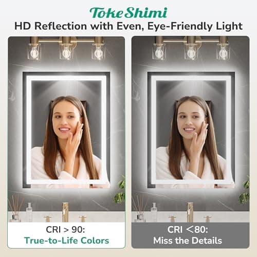 TokeShimi 28x36 LED Mirror for Bathroom,Backlit + Front lit,LED Bathroom Mirror with Lights,Anti-Fog Backlit Mirrror with Tempered Glass,Waterproof,Memory Function,Shatterproof,UL Listed 5