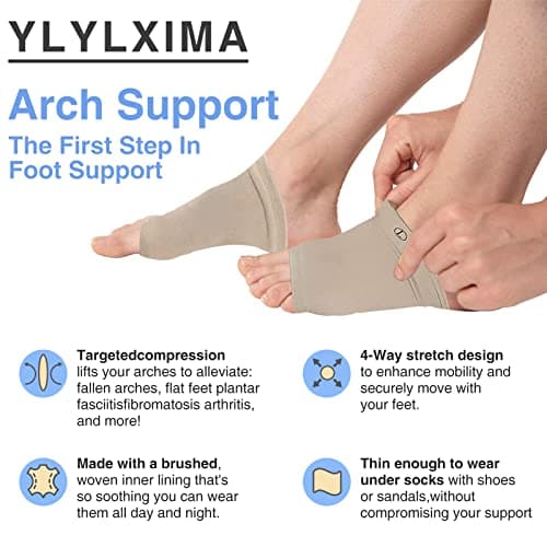 YLYLXIMA Arch Support Sleeves Compression Arch Support Plantar Fasciitis Relief Brace with Gel Pad Inside Metatarsal Foot Arch Supports for Flat Feet Arch and Foot Pain - Men Women (1 Pair Beige) 5