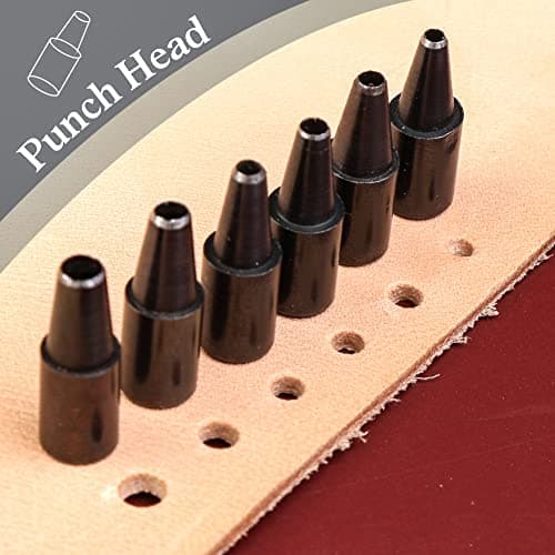 TLKKUE Adjustable Leather Hole Punching Tool Automatic Puncher with Wooden Handle Hollow Hole Punch with 6 Tips Size (1.5mm/2mm/2.5mm/3mm/3.5mm/4mm) for Leather Belt, Bag, Wristband 6