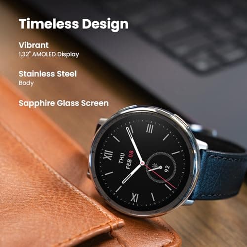 Amazfit Active 2 Premium Smart Watch Fitness Tracker (Round) for Android & iPhone, 10 Day Battery, Water Resistant, GPS Maps, Heart & Sleep Monitor, HYROX Mode, Sapphire Glass, Leather + Sport Strap 2