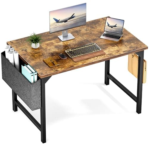 OLIXIS Computer Small Desk 40 Inch Home Office Writing Study Work Storage Bag Headphone Hooks Simple Modern Wood Kids Student Table