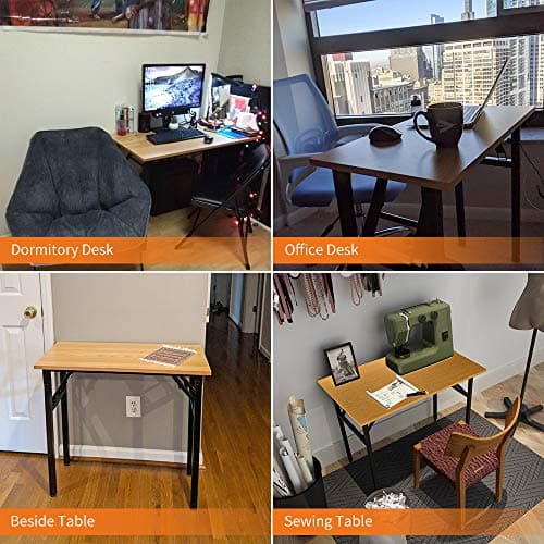 Need Folding Desk Small Desk 31 1/2" No Assembly Foldable Computer Desk for Small Space/Home Office/Dormitory,Teak&Black Frame 5
