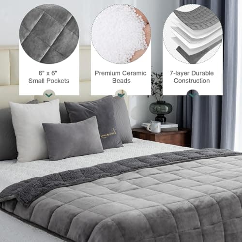 Lofus Weighted Blanket for Adults(20 lbs, 60" x 80"), Queen Size Heavy Blanket Machine Washable, Soft Weighted Blankets for Stress Relief and Sleep Promotion-Grey 5