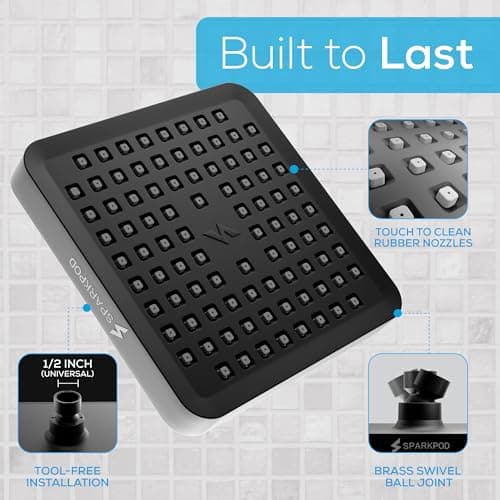 SparkPod Shower Head - High Pressure Rain - Premium Quality Luxury Design - Easy Clean Adjustable Replacement for Your Bathroom Shower Heads (Midnight Black Matte, 6 Inch Square) 5