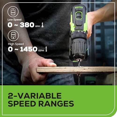 Greenworks 24V Brushless Cordless Drill Kit, 310 in./lbs, 18+1 Position Clutch, 1/2 '' Keyless Chuck, Variable Speed, Battery With 2A Charger, LED Light 3