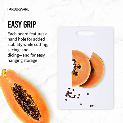 Farberware Plastic Cutting Board Set, Dishwasher- Safe Poly Chopping Board for Kitchen with Easy Grip Handles, Set of 3, White 5