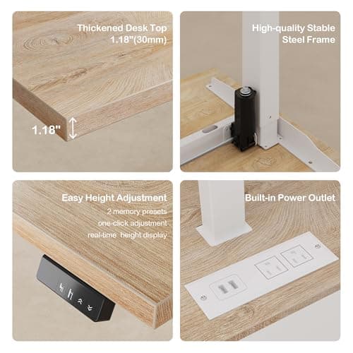 ModernMate 63" Standing Desk with File Cabinet, Privacy Panel, AC/USB, 1.18" Desktop, Executive L Shaped Height Adjustable Electric Stand Up Desk, Home Office Table with 3 Drawers, Light Walnut 6