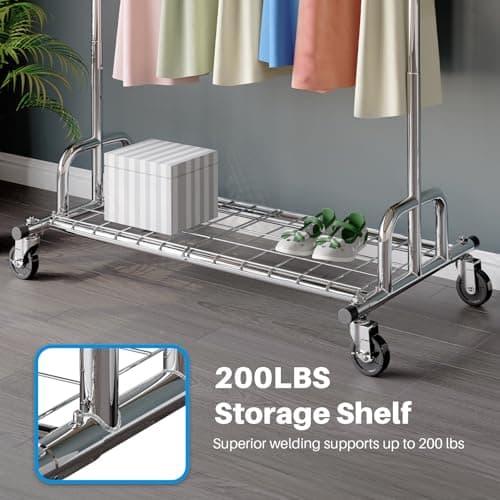 HOKEEPER Clothing Garment Rack Capacity 525LBS Clothing Racks on Wheels Rolling Clothes Rack for Hanging Clothes Heavy Duty Collapsible Commercial 6