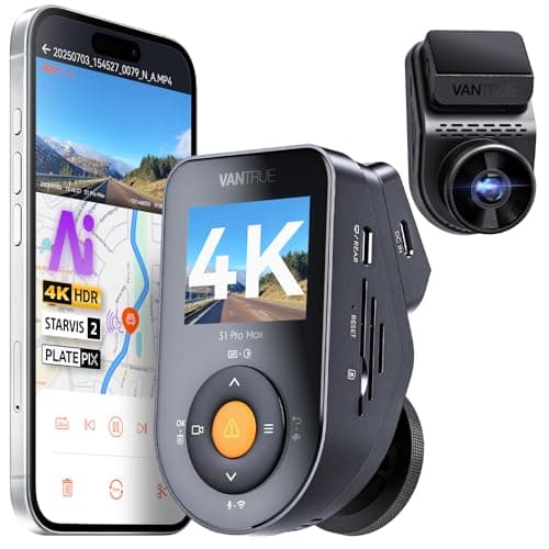 Vantrue S1 Pro Max AI Dash Cam, ADAS, 4K Dash Camera with Parking Mode, Voice/APP Control, 5GHz WiFi, STARVIS 2, HDR, PlatePix, Night Vision, GPS, Dashcam Support 1TB